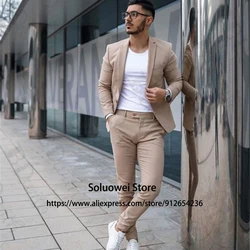 Traje ajustado de moda para hombre, esmoquin de 2 piezas para novio joven, conjunto de chaqueta y pantalones de negocios formales, Terno Masculino