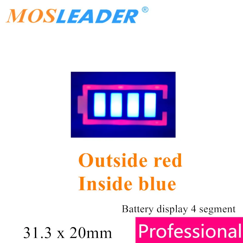 Mosleader 100pcs Battery display 4 segment 31.3x20mm Anode 4 segments DIP7 Red Green Blue 7P Battery capacity Indicator display