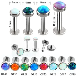 8Pcs/Lot  Opal Stone Labret Rings Flat Base Ear Studs Internal Thread Lip Piercing Helix Tragus Body Piercing Jewelry 16G