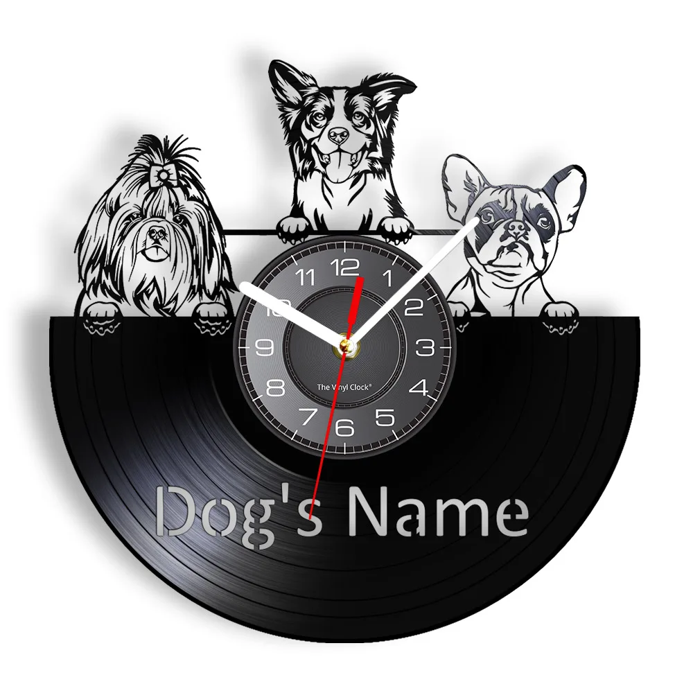 I Love DOG Personalized Name Quote Vinyl Record Wall Clock Boston Terrier Different Purebred Pet Dogs Breed Home Decor Watches