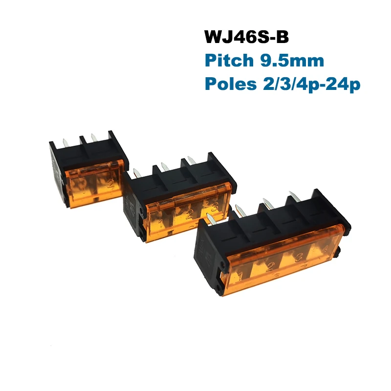 30Pcs Pitch 9.5mm Barrier Screw PCB Terminal Block Straight Pin 2/3/4/5/6/7/8/10/12P Morsettiera Connector With Cover 46S-B 20A