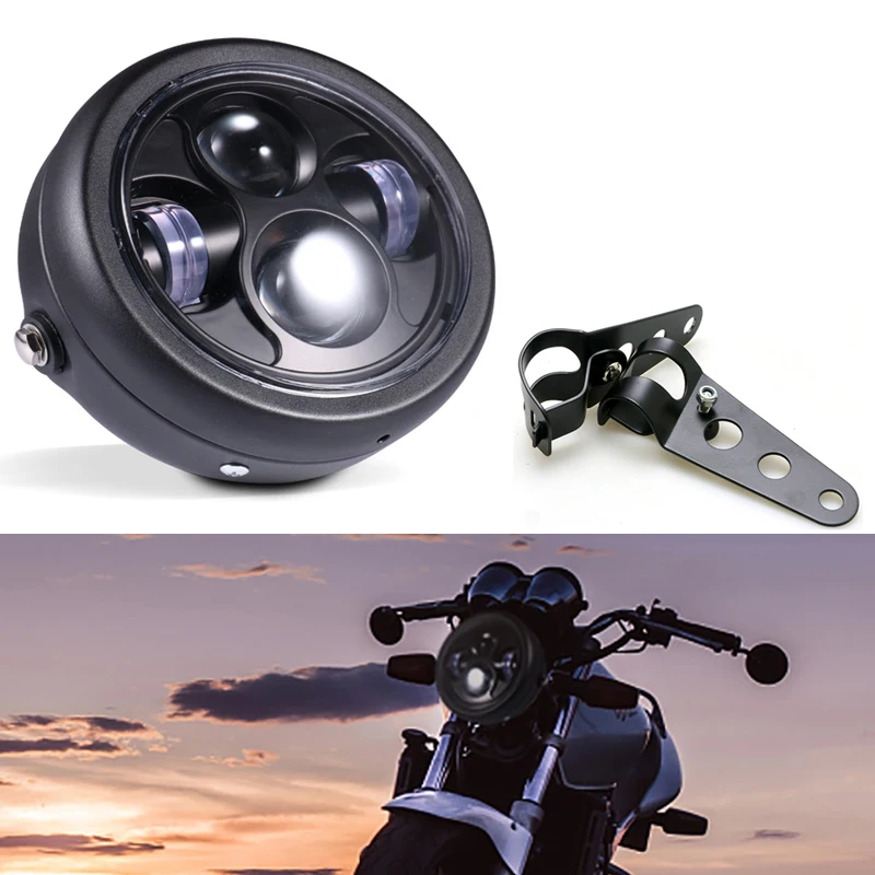 

Refit Motorcycle led Headlight Moto Round Headlight Scooter Retro Black Front Light Motorbike DC 12V Led Universal Head Lamp