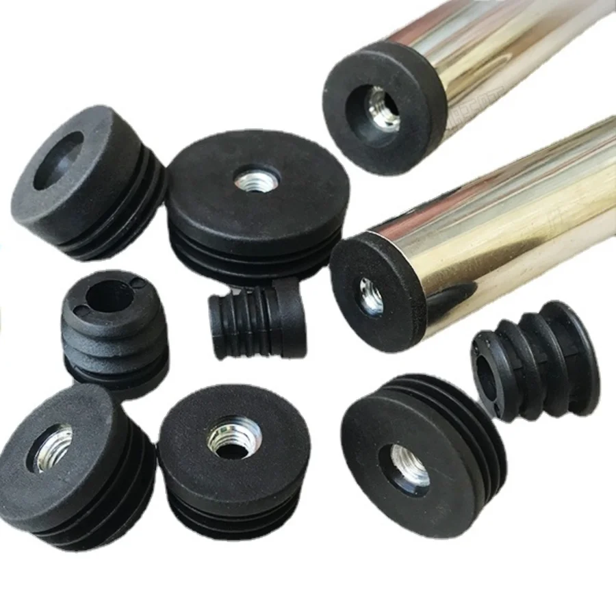 Round Black Plastic Blanking End Cap, Pipe Tube Inserts with M8 Metal Thread Dia 16, 19, 22, 25, 30, 32, 38, 50mm, 2Pcs