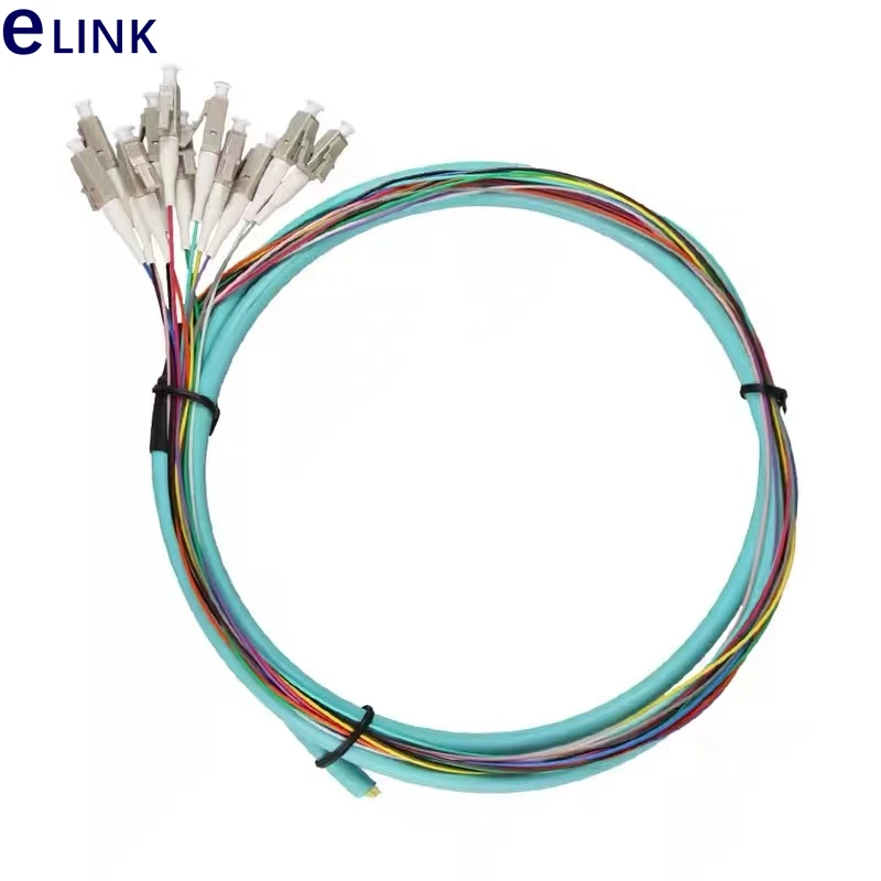 12 colored OM3-Fiber Optic Bundle, Pigtail, Aqua Cable, Pigtail, 50 um, 125um, SC, LC, ST, FC, 1MTR, 0.9mm, FTTHELINK