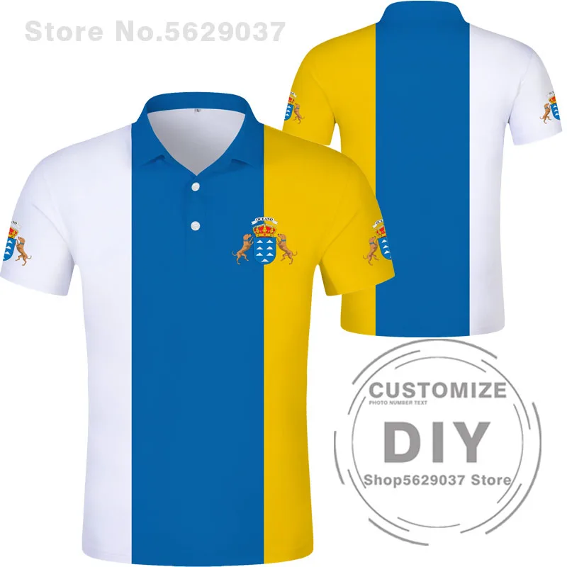 Islas Canarias Polo Shirt Free Custom Name Number  Shirt Print Logo Word Las Palmas Gran Spanish Clothing