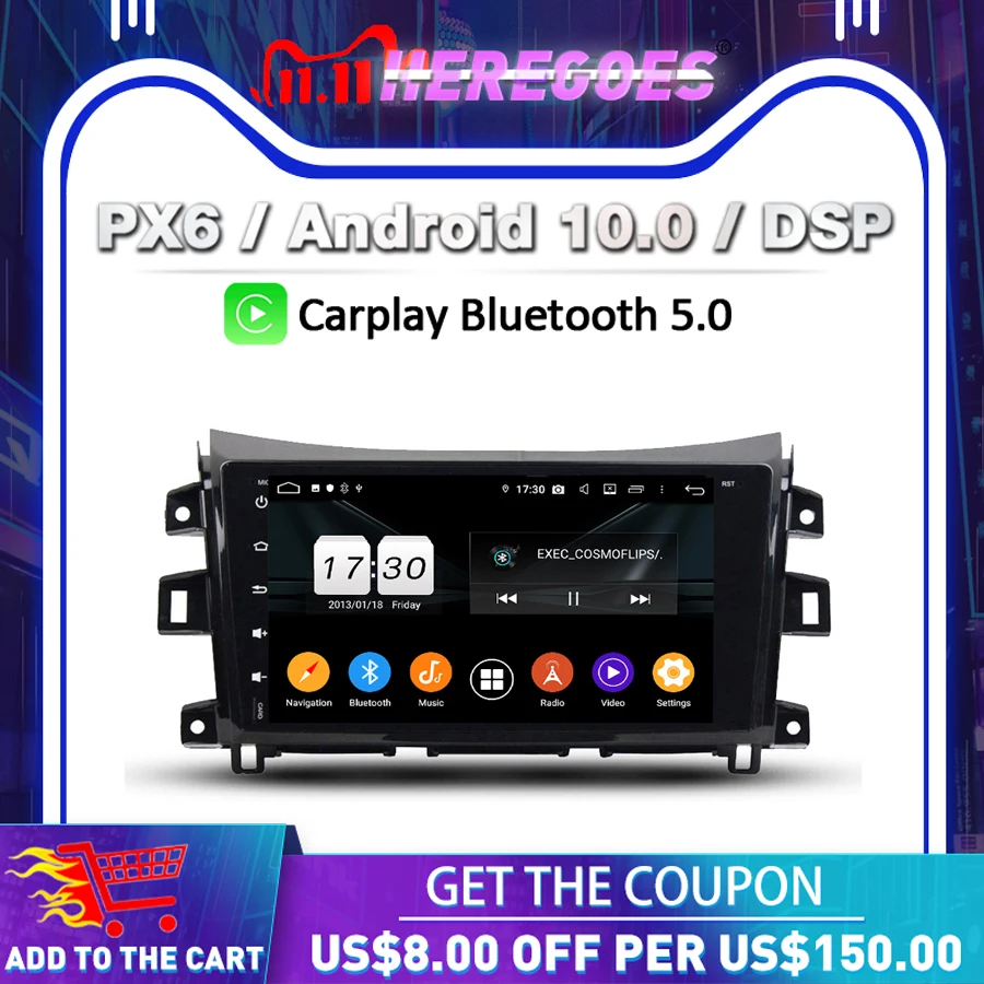 PX6 IPS DSP  Android 11.0 4GB RAM 64GB ROM Car DVD Player GPS Map Wifi Bluetooth 5.0 RDS Radio For Nissan NAVARA 2016 Left Right