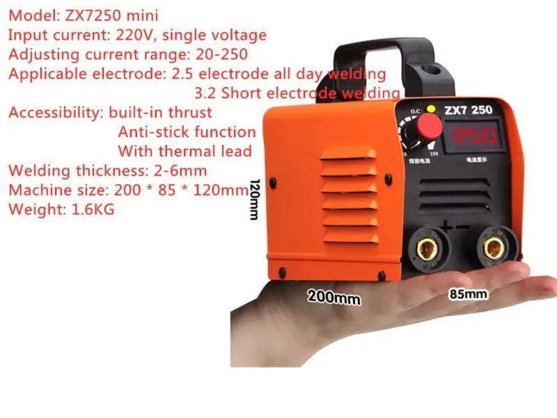 Zx7-250 Inverter Arc Welding Machine 220V Household All Copper Mini Small Portable, Suitable for Family Beginners