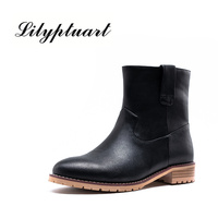 2019 autumn and winter leather new women's leather boots rubber short tube thick with sets of feet round head fashion boots