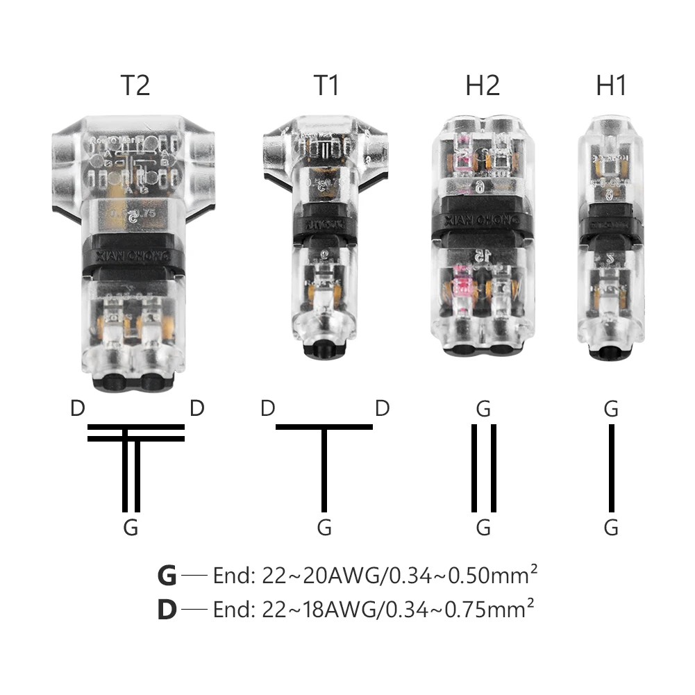 5pcs Quick Splice Scotch Lock Wire Wiring Connector for 1 Pin 2 Pin 22-18AWG LED Strip Wire Car Audio Cable Terminals Crimp