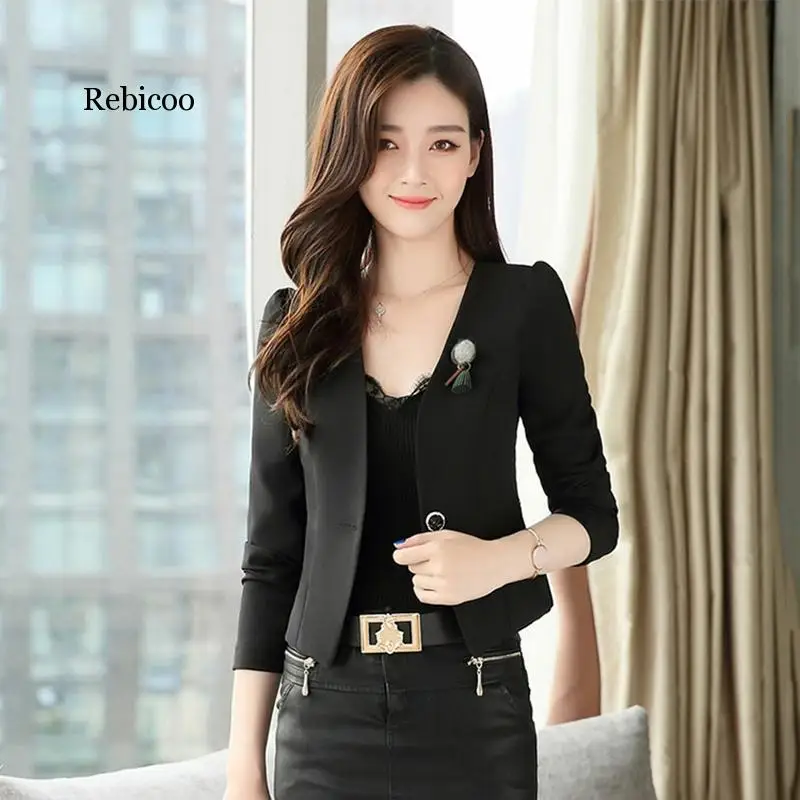 Short Female Blazer Black White Blazer Woman Commuting Profession Office Women Blazer Fashion Lace Women Blazers and Jackets