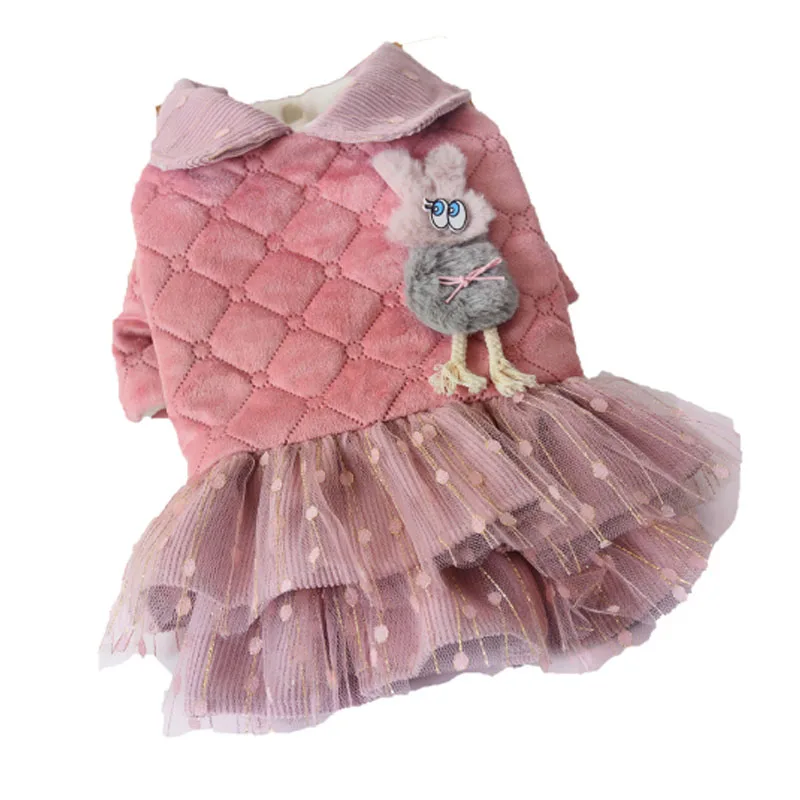 Pink Dog Cat Thicken Princess Dress Clothes Winter Pet Sweety TuTu Skirt Lace Mesh Yarn Wedding Skirts for Small Large Dogs Cats