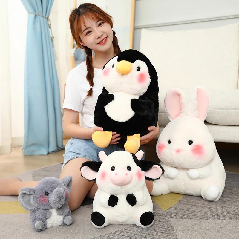 18-40cm Ball Shape Animals Stuffed Cartoon Bunny Pink Pig Monkey Elephant Penguin Hug Cuddly Plushies Toys Ferry Plush Soft Doll