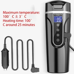 12V 24V Portable Car Heating Cup Stainless Steel Water Warmer Bottle Car Kettle Coffee Mug LCD Display Temperature