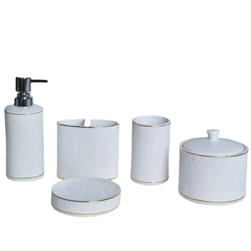 

5pcs white phnom penh ceramic bathroom accessories setCD