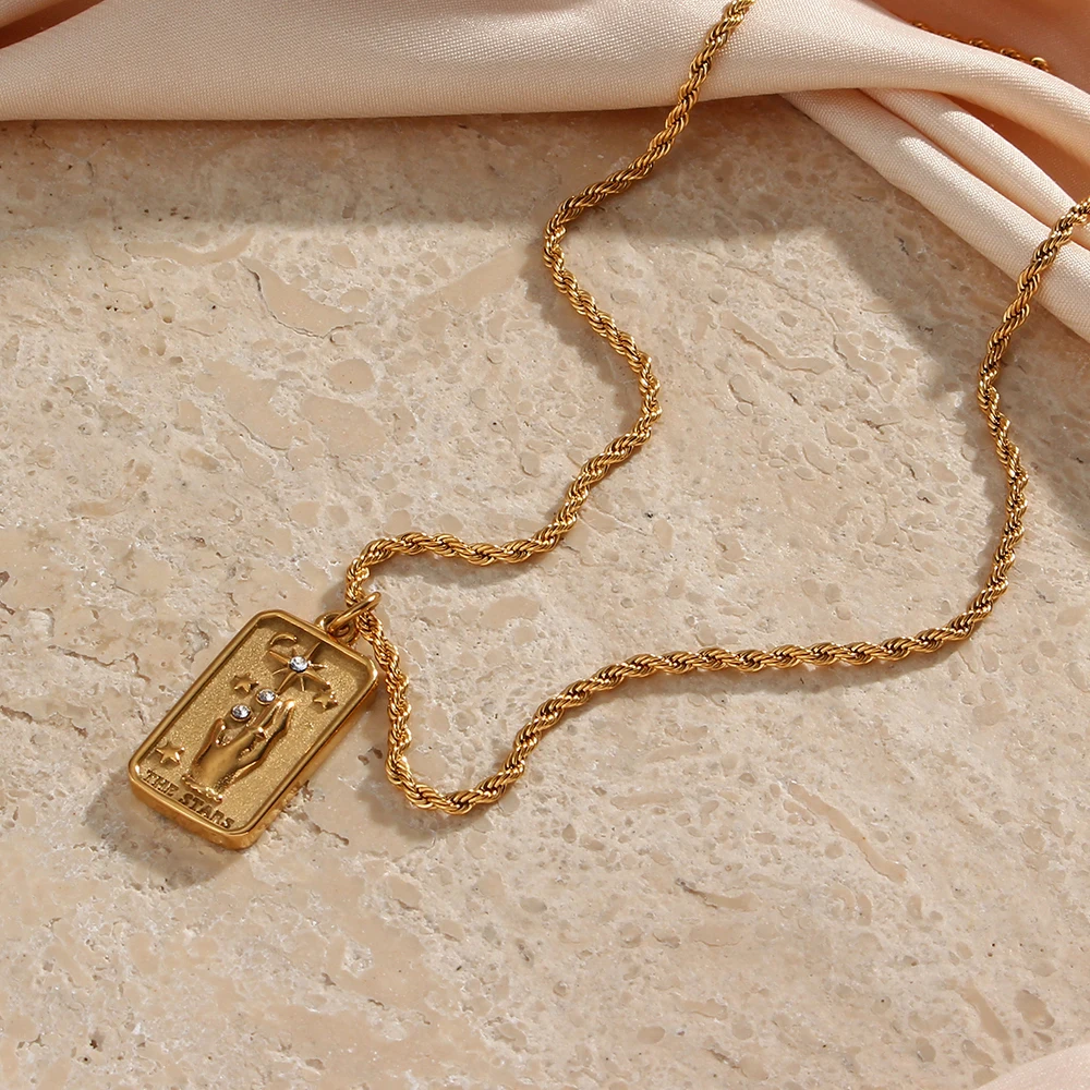 2023 Nieuwe Roestvrij Staal Aanslag Gratis Sieraden Tarot Ketting Star Moon Rose Sun Design Gouden Hanger Kettingen Voor Vrouwen