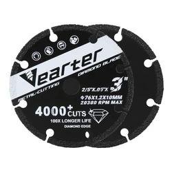 Vearter Vacuum Brazed Diamond Cutting Disc, Lâmina de serra para Metal Vergalhão, Ferro fundido e aço inoxidável, 3
