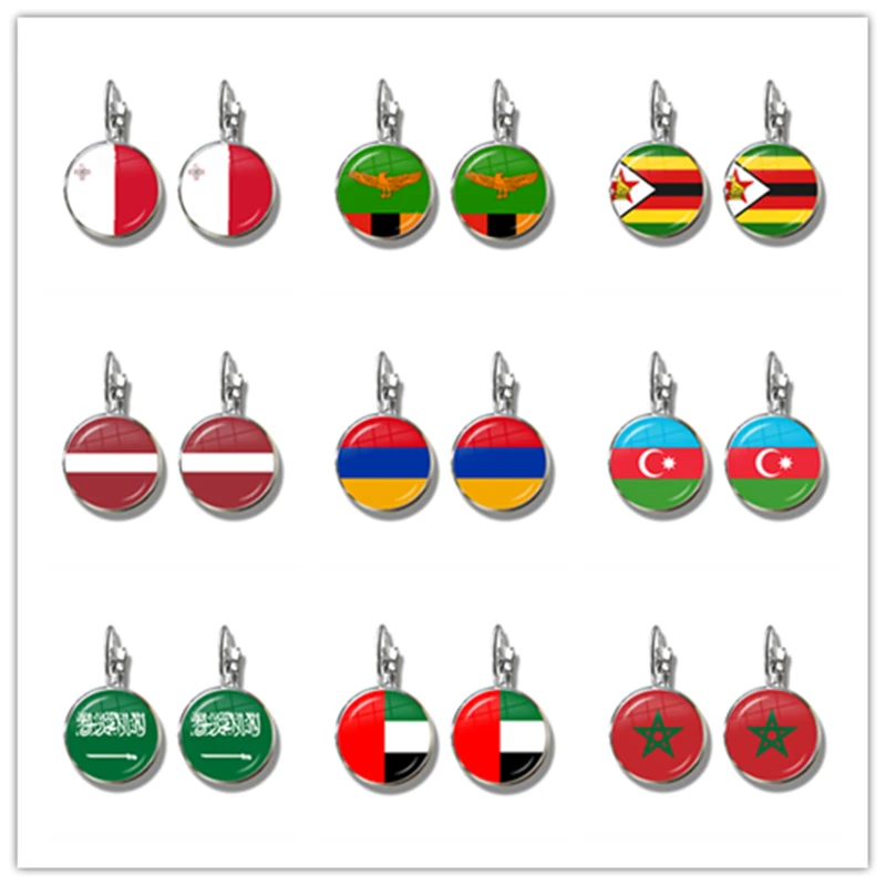 Malta Zambia Zimbabwe Latvia Armenia Azerbaijan Saudi Arabia UAE Morocco National Flag French Hooks Earrings Jewelry For Women