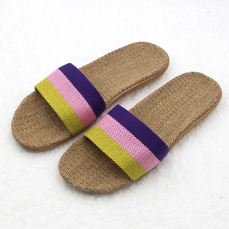 Glglg 2022 Sale Linen Slipper Lover Summer Style Floor Nonslip Breathable Indoor Slippers Women Shoes Flax Striped Bedroom Shoes