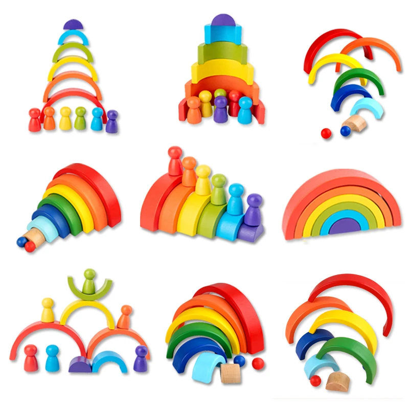 

Rainbow Puzzle Creative DIY Montessori Toys Stacker Wooden Puzzles Set Early Learning Educational Toy For Children Kids Gifts
