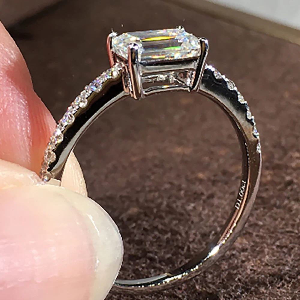 

Custom Solid 14K Au585 White Gold Women Wedding Party Engagement Ring 1 2 3 4 5 Carat Emerald Rectangle Moissanite Diamond Ring