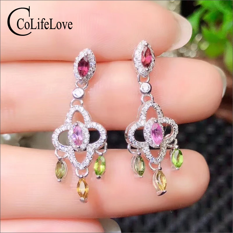 CoLife Jewelry Fashion 925 Silver Tourmaline Drop Earrings 10pcs Natural Tourmaline Drop Earrings Real Silver Tourmaline Eardrop