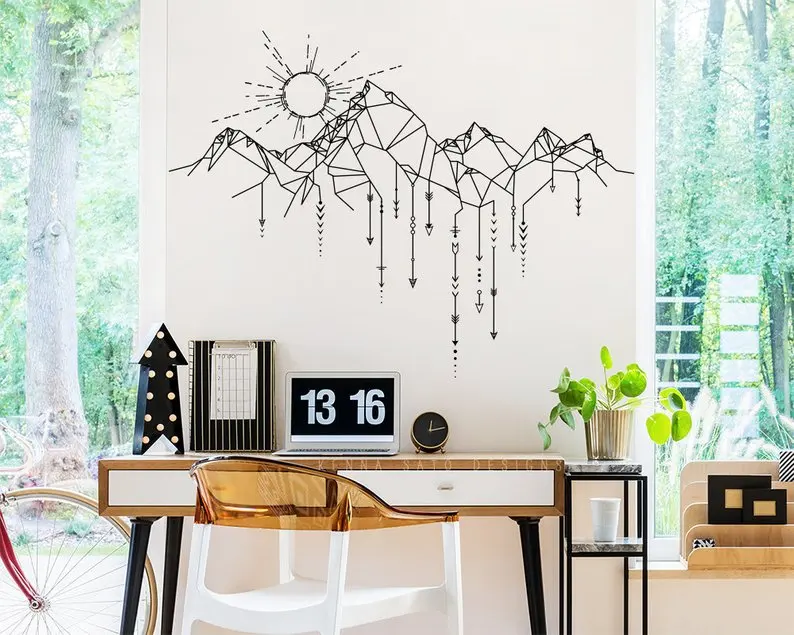 

Geometric Mountain and Sun Wall Decal Geometric Applique Arrow Applique Bedroom Living Room Home Art Deco Wallpaper 2WS41