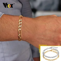 Vnox 7MM Figaro Chain Bracelets for Men Women,Simple Punk Stainless Steel Link Wristband Jewelry Gift,Length Adjustable