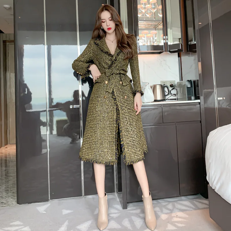 

2023 Autumn and Winter High End Women's Coats Thick Warm Double-breasted Wool Woolen Coat with Tassel Belt Legant Long Trench