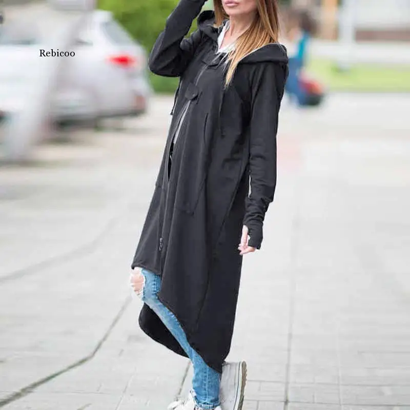 Women Solid Long Hooded Hoodies Dress Casual  Long Sleeve Fleece Sweatshirt Autumn Winter Zipper Buckle Oversized Pullovers