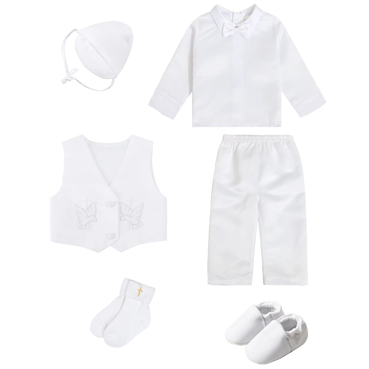 Baby Boys Baptism Outfits Infant Wedding Birthday Party White Cartoon Dove Newborn Formal Gentleman Suits Christening Clothes