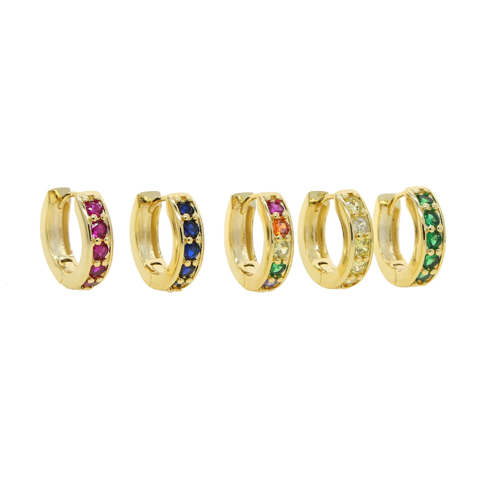 Classic Rainbow Mini Huggies Earrings Gold Plated Colorful Cubic Zircon Small Hoop Earrings For Women Female Wedding Jewelry