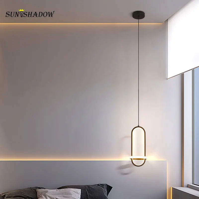 Bedside Light Modern Led Pendant Light 110v 220v Black&Gold Led Pendant Lamp Fixture For Bedroom Dining room Kitchen Living room