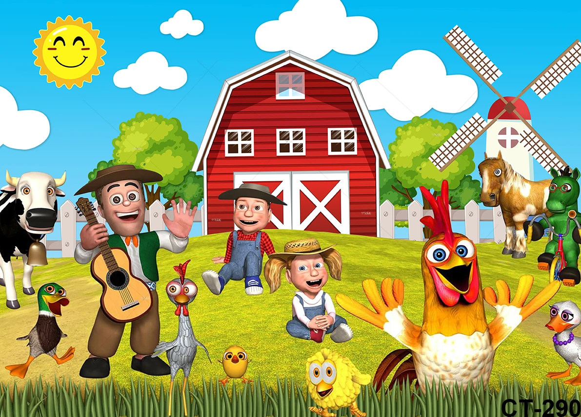 صور خلفية مخصصة العشب الأخضر مزرعة صور بوث الفينيل لا غرانيا دي زنون استوديو صور الاطفال 1st عيد ميلاد خلفية التصوير