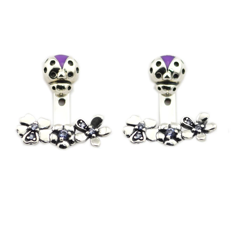 

Woman Earrings Ladybug Meadow Earrings Purple Enamel & CZ Elegant Jewelry Making 925 Original Silver Fashion Earring