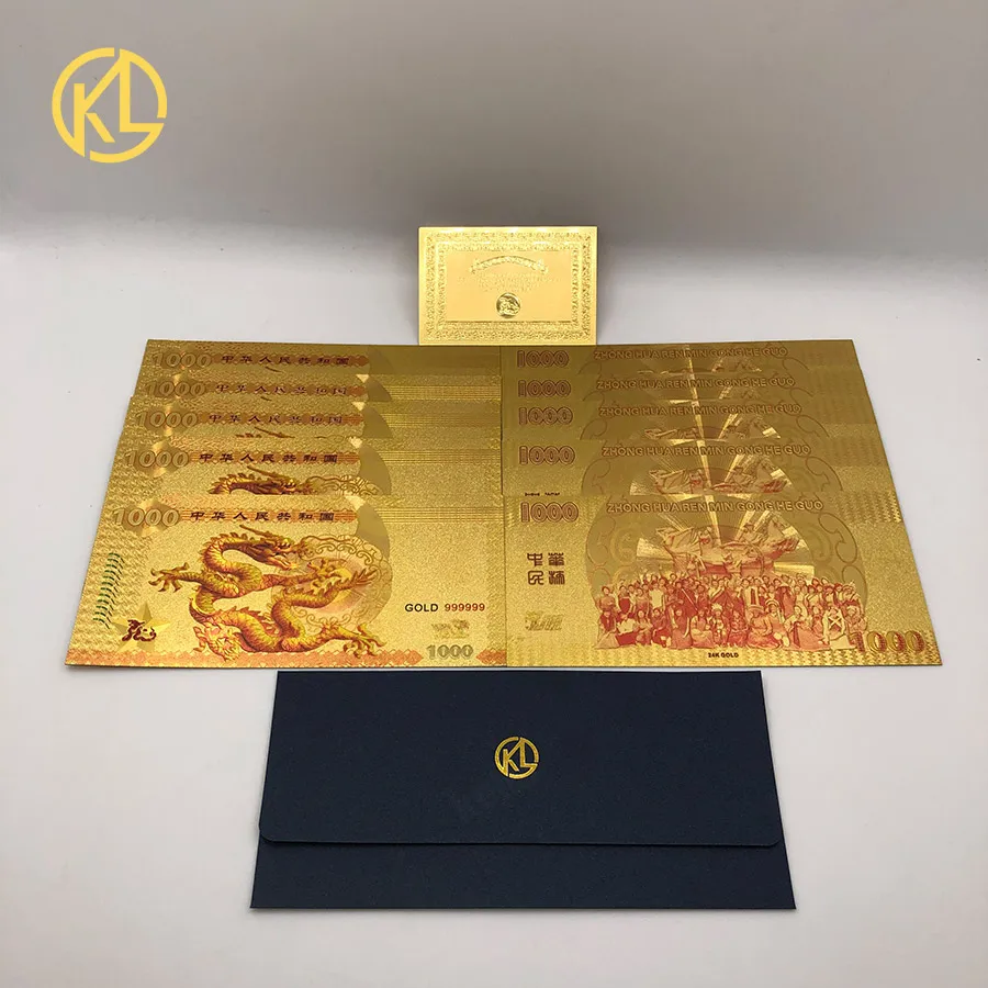 10-100 pcs/lot 1000RMB Dragon banknote Gold Foil Banknotes Chinese type Gold banknote for nice gift