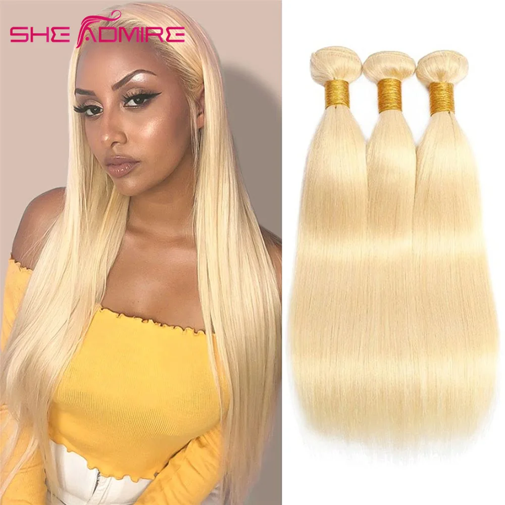 

She Admire Straight 613 Blonde Human Hair Bundles Weave 30 32 34 36 38 40 Long Inch 1/3/4 Pcs Brazilian Remy Hair Extension