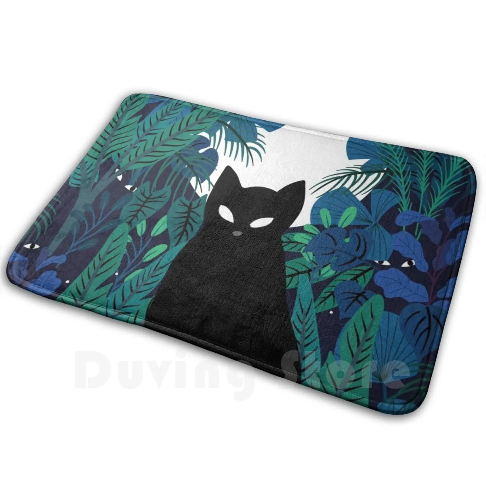 

Мистический коврик для кошек, ковер, противоскользящие коврики для спальни, кошка, животное, природа, ночное небо, луна, цветочное растение, джунгли, тропические мистические