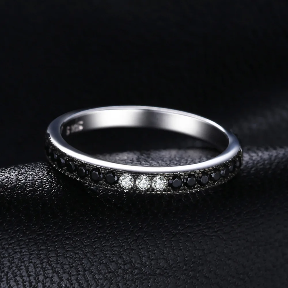 JewelryPalace Natural Black Spinel 925 Sterling Silver Band Wedding Engagement Ring for Women Gift Stackable Jewelry New Arrival