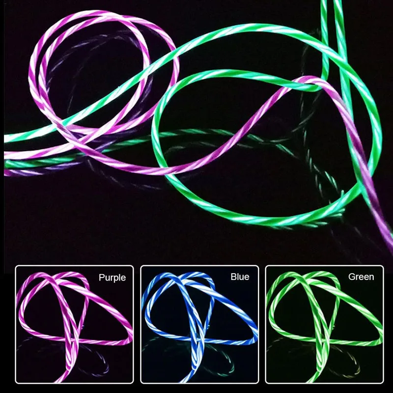 Glowing LED 3 IN 1 Cable For Samsung Xiaomi iPhone Flowing Streamer Light Fast Charger USB C Cord Luminous Type C Cable