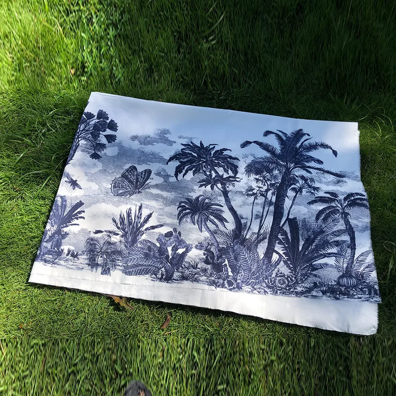 Natural Organic Cotton Tropical Plant Printed Fabric French Brand Fashion Clothing Polyester satin Cloth for Dress Sew Material