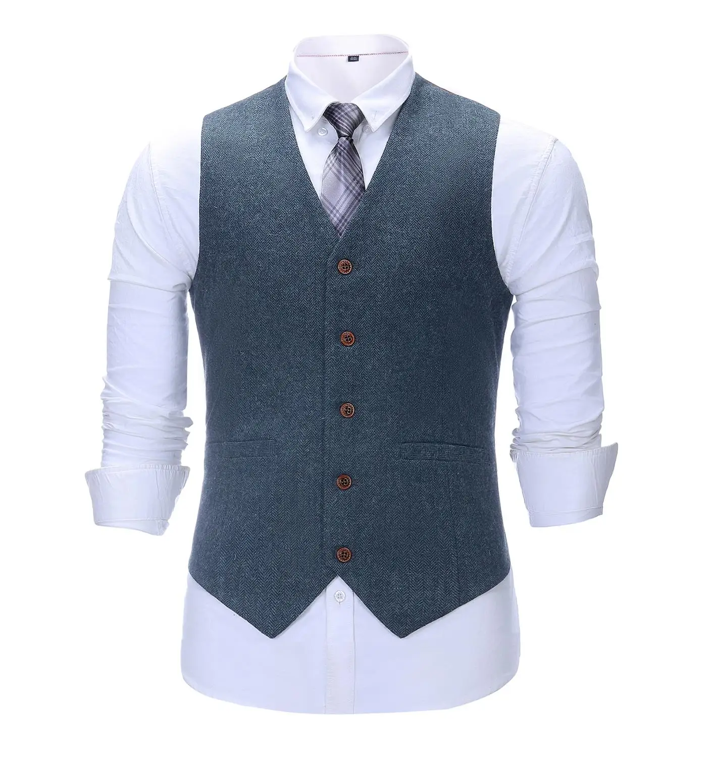 Brown Green Men\'s Vest Burgundy Slim Fit Prom Herringbone Wool Blazer Suits Red Waistcoat For Wedding Best Man Jacket Grooms