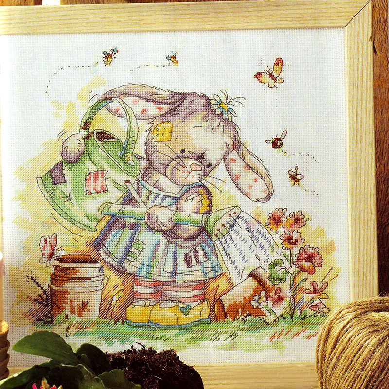 Hand Embroidered Hanging Painting Cross Stitch Kit Precision Printing XT34 Cute Cartoon Bunny Watering Children's Bedroom