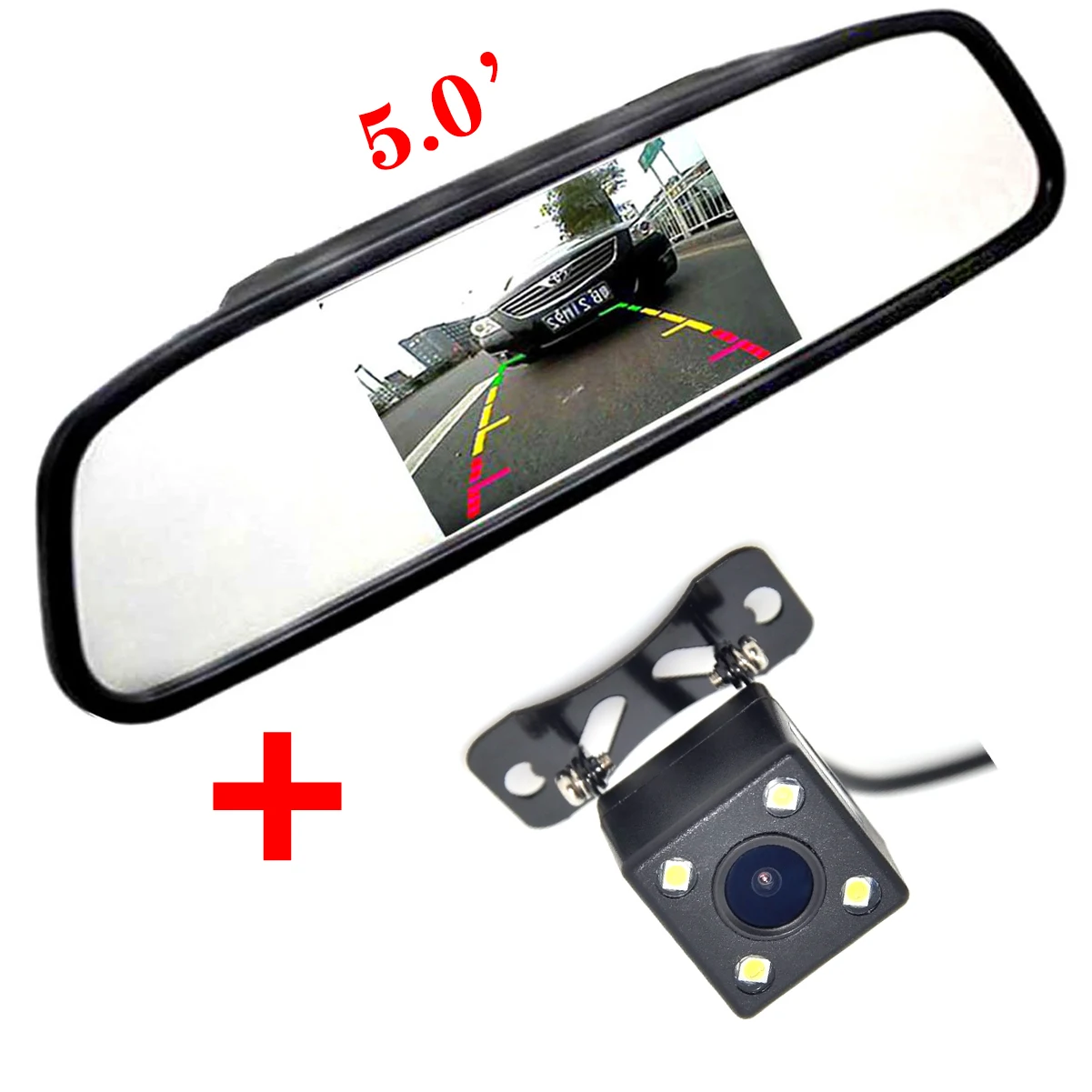 

5" TFT LCD Reversing Mirror Monitor + Universal CCD Car LED Night Rear View Camera Backup Camera Auto Parking System