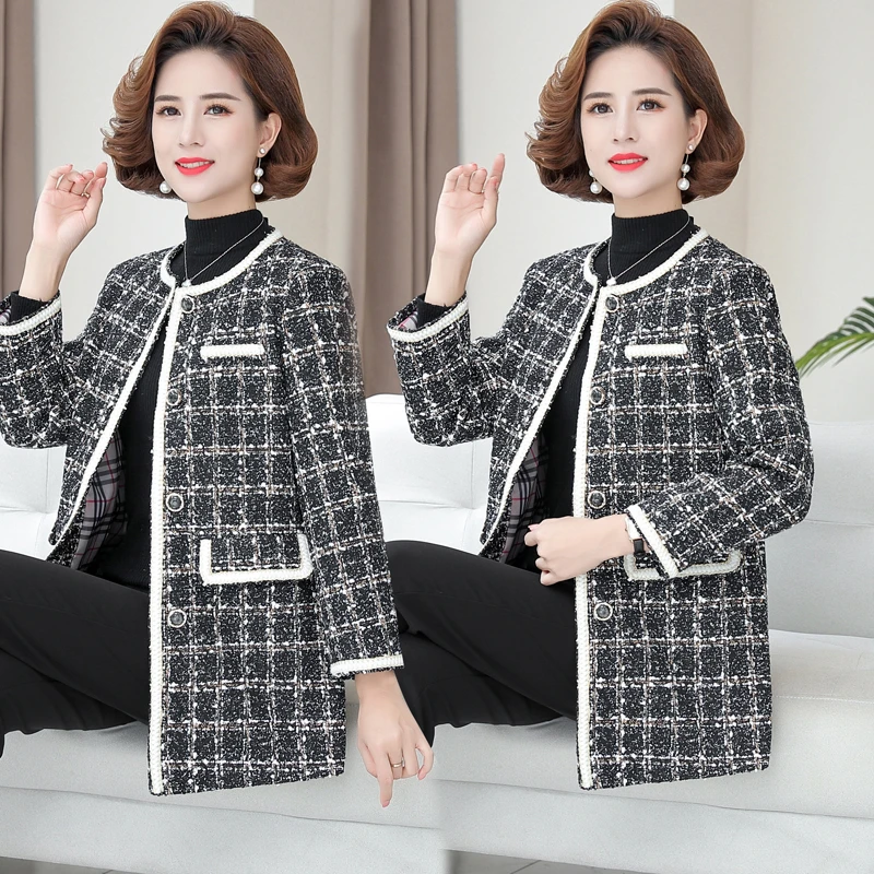 Cappotto di lana di design di lusso donna nero Vintage scollo a V Plaid giacche di Tweed bottoni dorati elegante Office Lady Outwear coreano