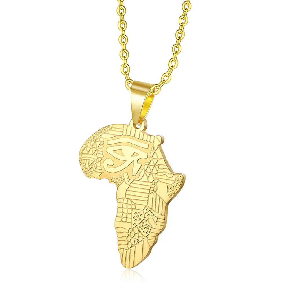 Map of Africa Pendant Necklaces for Men 18k Gold Filled Titanium Stainless Steel Chain Trendy Jewelry Hiphop Accessory Hot Sale