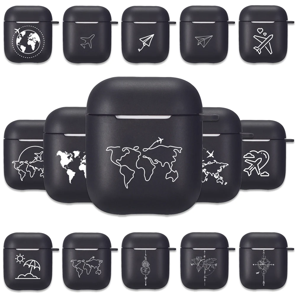 Travel Map Design Airpod Case for Airpods 2 1 Earphone Cases for Air Pods Pro Luxury Matte Black Earphone Silicon Soft TPU Cover