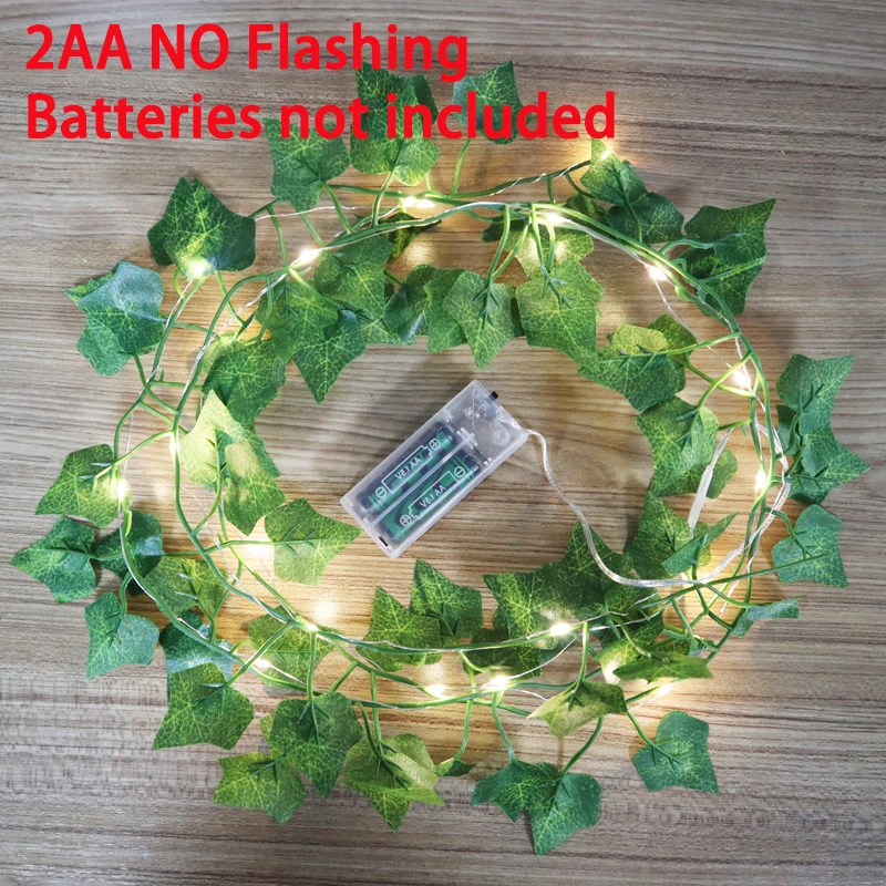 Lampu LED 2M Ivy Vine String Berkedip 2AA atau 3AA Baterai Dioperasikan Led Leaf Garland Natal untuk Rumah Lampu Dekoratif Pernikahan