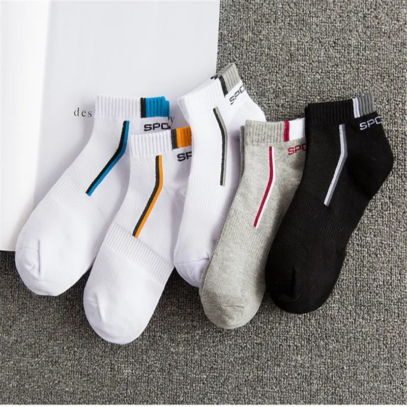 Chaussettes courtes de sport pour hommes, 5 paires, chaussettes respirantes en pur coton, confortables et décontractées, chaussettes de basket-ball avec dessin animé