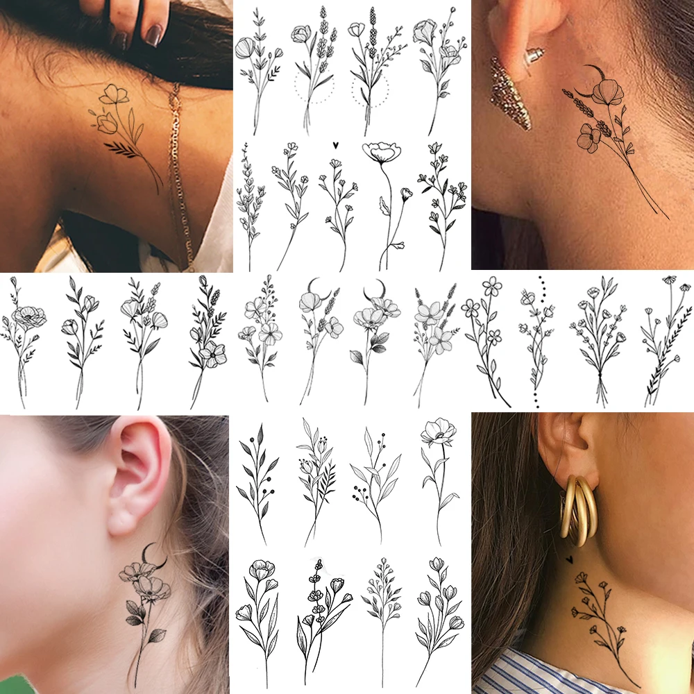 Tatuaggi temporanei del fiore della lavanda dell'acquerello 3D per le donne Body Art braccio falso Flora adulti autoadesivo del tatuaggio tatuaggi impermeabili delle ragazze