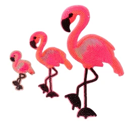 Cartoon Animal Flamingo Sequins Patches, Embroidery Badges, Sewing Supplies, Clothing Accessories, Iron on Patches, Wholesale